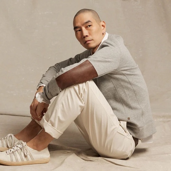 Billy Reid Dover Sweatshirt Grey with Brown Leather Patch Elbows XL - Picture 3 of 9